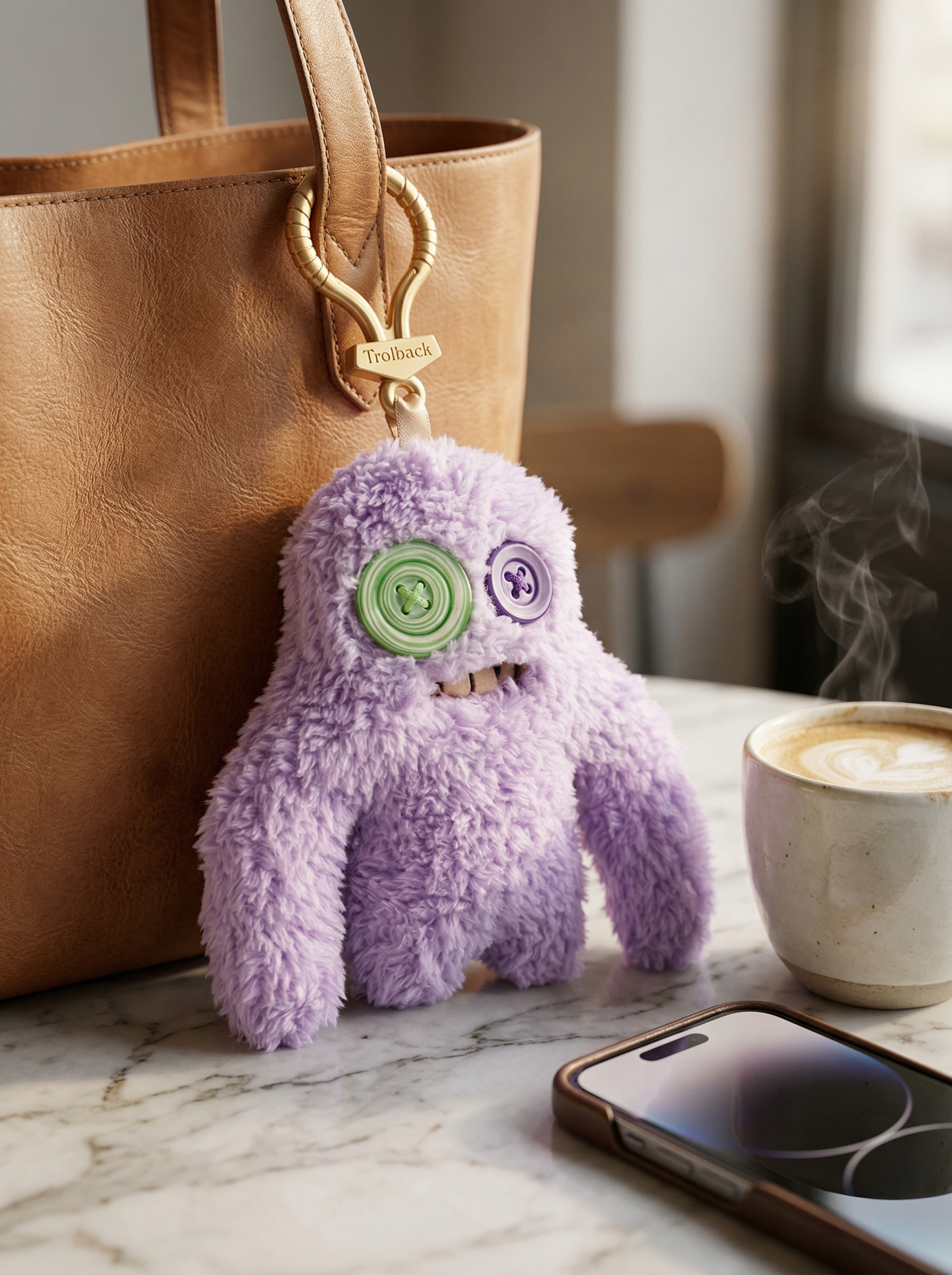 Purple Mismatched Button-Eye Monster | Hand-Stitched Artisan Plush Charm for Tote Bags