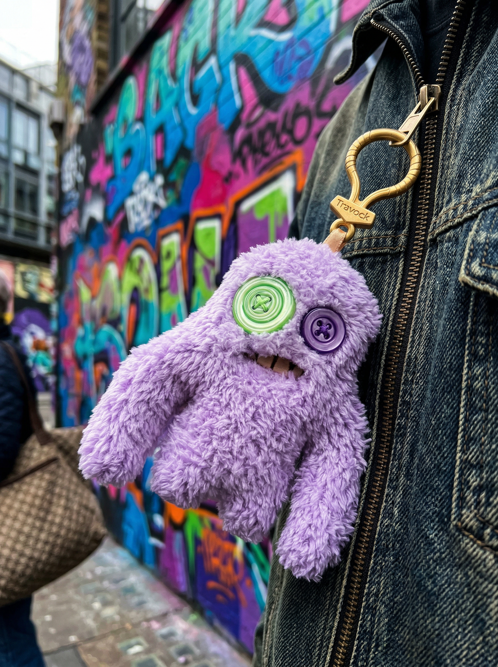 Purple Mismatched Button-Eye Monster | Hand-Stitched Artisan Plush Charm for Tote Bags