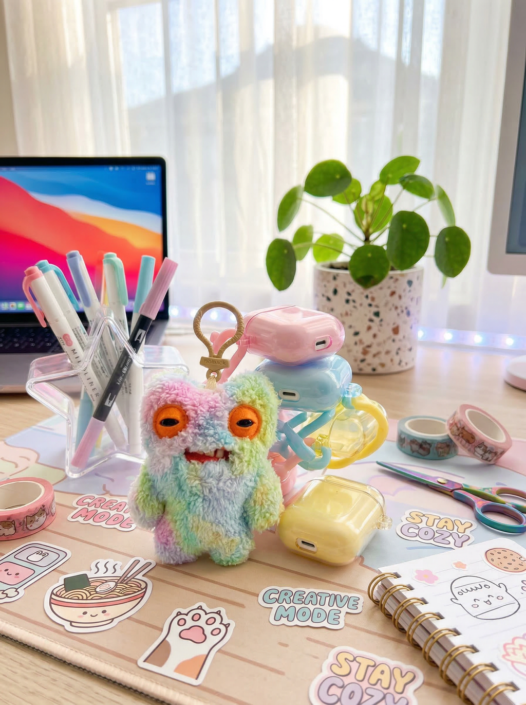 Rainbow "Muncher" | Hand-Dyed Tie-Dye Monster Keychain | One-of-a-Kind Emotional Support Gift