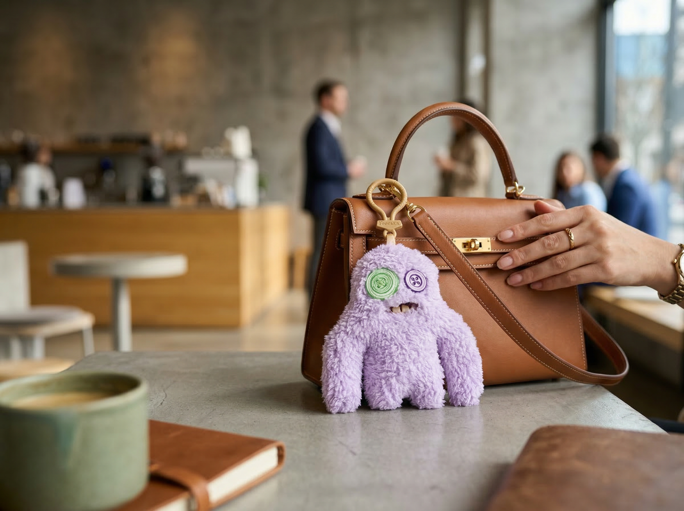 Purple Mismatched Button-Eye Monster | Hand-Stitched Artisan Plush Charm for Tote Bags