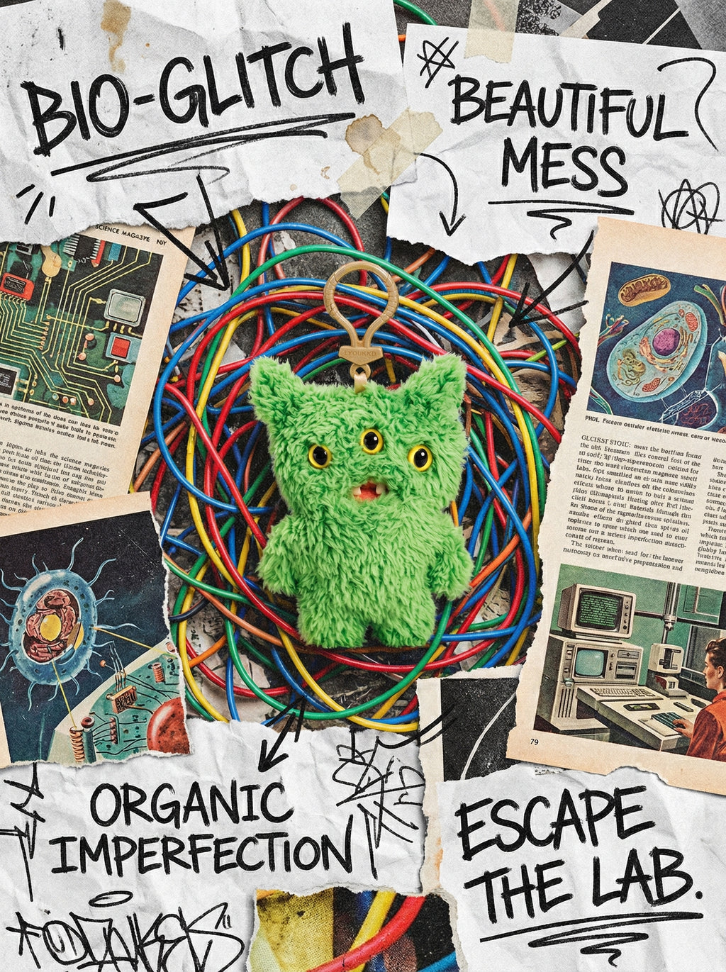 Bio-Glitch Three-Eyed Green Monster | Cyberpunk Desk Decor & Neon Gaming Setup Accessory