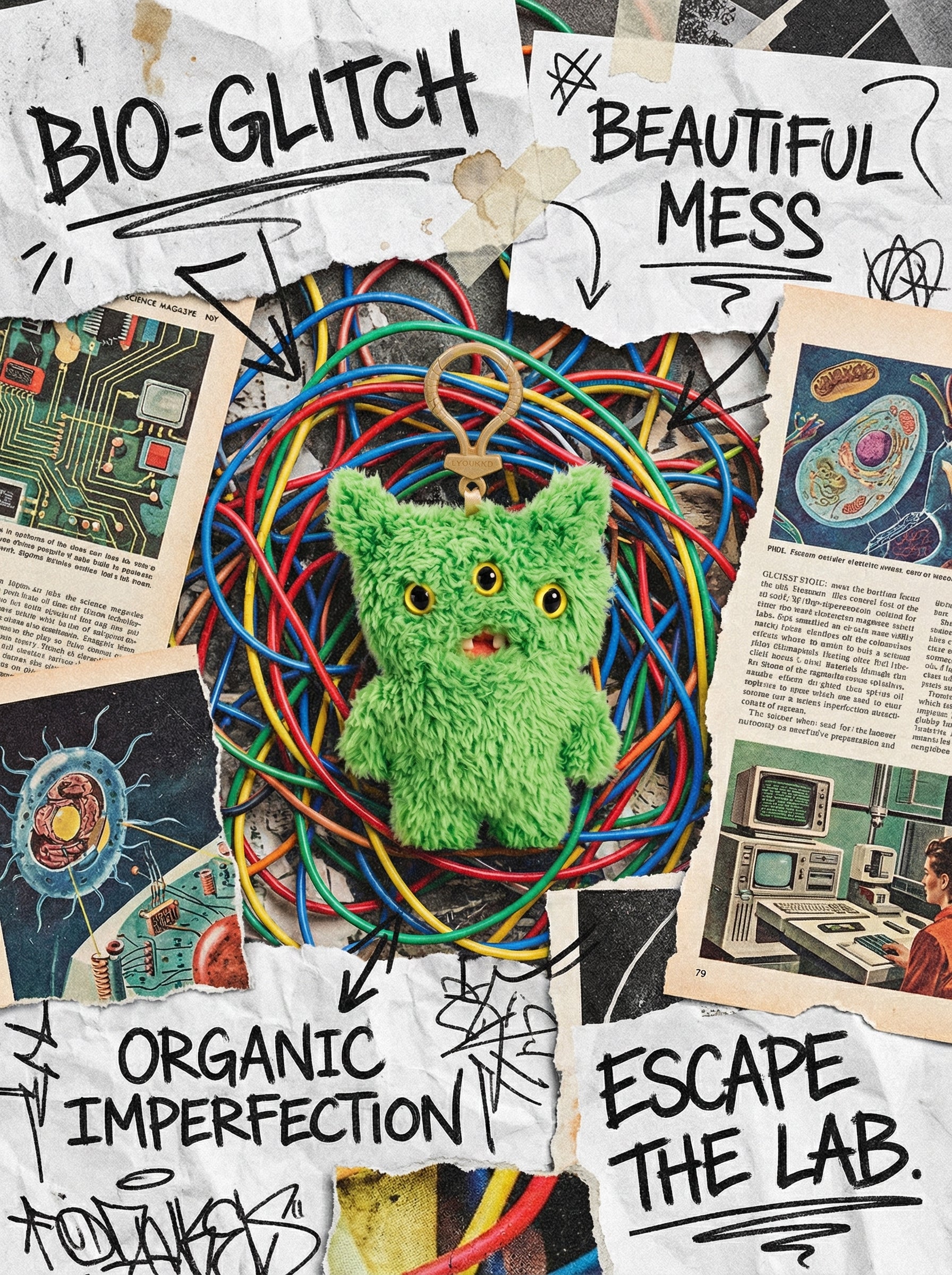 Bio-Glitch Three-Eyed Green Monster | Cyberpunk Desk Decor & Neon Gaming Setup Accessory