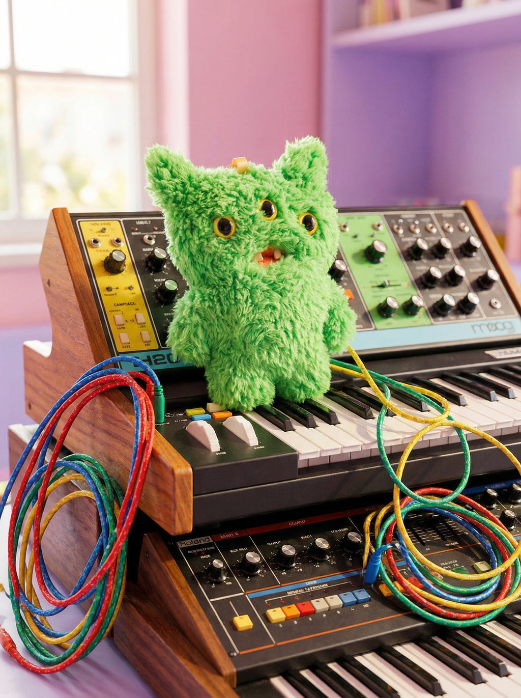 Bio-Glitch Three-Eyed Green Monster | Cyberpunk Desk Decor & Neon Gaming Setup Accessory